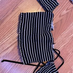 off the shoulder black and white swim top